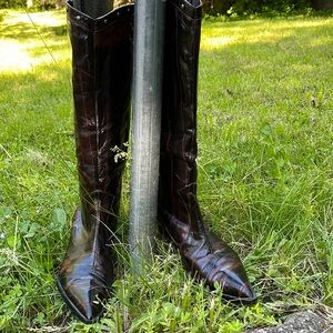 Genuine Eel Skin Cowboy Boots with gold/brass accents. Exotic, Unusual/Stunning.